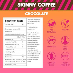 Skinny Boost Instant Skinny Coffee Sticks (Chocolate) - Made with Arabica Coffee Beans Garcinia Cambogia Green Tea Extract B Vitamins Fiber and Prebiotics ?Sugar Free-Keto Friendly (28 Packets)