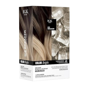 IGK Color Bright One Step Bleach &amp; Color Kit for Accent Pieces ICE BREAKER- Cool Blonde | One-Step Color Processing + Replenishes + Hydrates | Vegan + Cruelty Free + Ammonia Free | 4 Oz