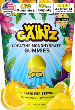 Creatine Monohydrate Gummies for Men &amp Women 5000mg - Made in USA Potency Tested Vegan Supports Muscle Growth Strength &amp Cognitive Function Non-GMO Gluten-Free Lemon Flavored Creatine 150