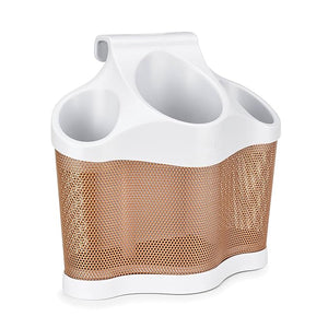 Polder Style Station Tool Organizer for Hair Dryer Curling Iron and Straightener Easy-to-Store Hair Styling Station White and Copper
