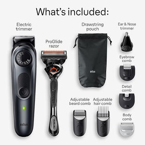 Braun All-in-One Style Kit Series 5 5470, 9-in-1 Trimmer for Men w/Beard Trimmer, Body Trimmer for Manscaping, Gillette Fusion5 ProGlide Razor, 40 Length Settings, Rechargeable Battery, Cordless