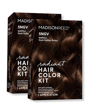Madison Reed Radiant Hair Color Kit | 5NGV Dark Golden Brown with Warm Tones (Napoli Brown) for 100% Gray Hair Coverage | Dimensional Permanent Hair Dye | PPD-Free &amp Ammonia-Free | 2 Pack