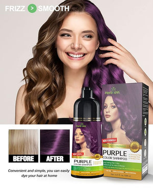 Herbishh Magic Hair Dye Shampoo ? Colors Gray Hair in Minutes ? Long Lasting ? 500 Ml ? 3-In-1 Ammonia-Free Color Treatment (Purple)
