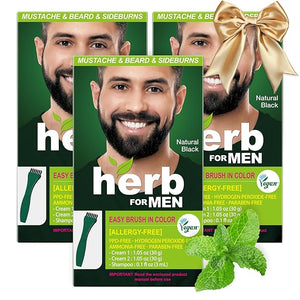 Herb For Men Mustache &amp; Beard Dye (Nature Black, 3 Pack), PPD-Free Ammonia-Free, Vegan with Natural Ingredients, Odorless, Gentle for Sensitive Skin, No Skin Irritation