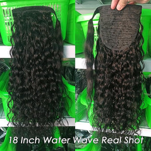 Human Hair Ponytail Extension Water Wave Magic Paste Wavy Natural Curly Ponytail 100% Real Remy Hair Natural Black Pony Tails Hair Extensions For Black Women (16)