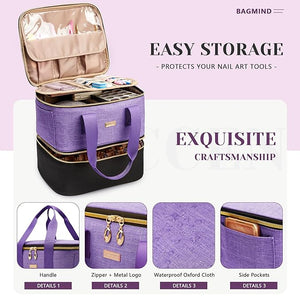 Nail Polish Organizer - Double Layer Storage Box Holds 42 Bottles &amp; Nail Tech Kit Supplies