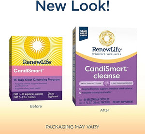Renew Life Adult Cleanse - CandiSmart - 15-Day Yeast Cleansing Program - 2-Part Kit - Gluten &amp Dairy Free - 60 Vegetarian Capsules + 1 Fl. Oz. Tincture