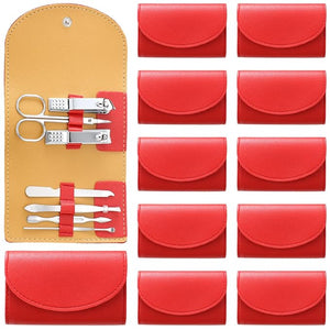 12 Set Manicure Set Bulk Mini Manicure Nail Clipper Kit 7 in 1 Stainless Steel Professional Nail Care Pedicure with Travel Portable Bag Grooming Kits for Christmas Women Men Home(Red)
