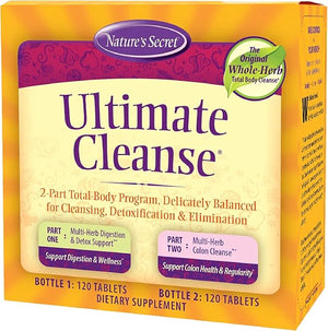 Nature's Secret Ultimate Cleanse 2-Part Total Body Detoxification &amp Elimination Supports Digestion Wellness Colon Health &amp Regularity - Multi-Herb Digestion &amp Multi-Fiber Cleanse - 240 T