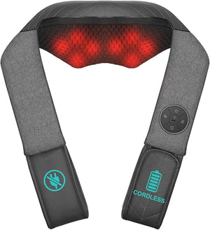 Nekteck Cordless Neck and Back Massager for Pain Relief Deep Tissue Shiatsu Neck Massager with Heat Portable Massage Pillow Tool for Shoulder Leg Muscle Home Office Car Use Gifts for Men Women Dad