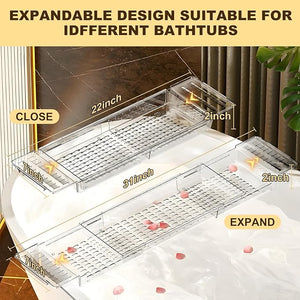 Bathtub Caddy Tray Adjustable Spa Slip-Resistant Bath Organizer Clear Sturdy Acrylic Expandable Tray with Scratchproof Mat Fits Most Tubs for Storage &amp Stylish Relaxation£¨Green