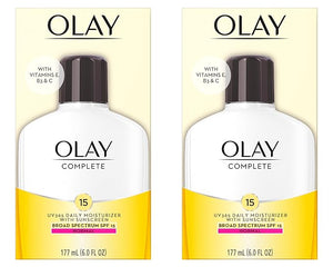 Olay Face Moisturizer, Complete with Sunscreen SPF 15, Daily Facial Lotion for Normal Skin, Lightweight Hydrating Broad Spectrum Sun Protection - Vitamin C, E, and Niacinamide - 6 Oz 2 Pack