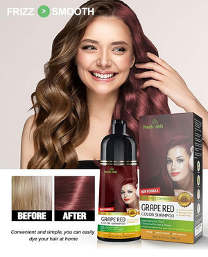 Herbishh Hair Color Shampoo (Grape Red) - Magic Hair Dye for Gray Hair - Ammonia-Free, 3-in-1 Shampoo Conditioner - Lasts 2-3 Weeks, 500 ml