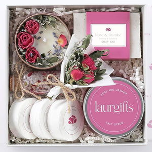Spa Gift Set for Women ? Small Self Care Gift Box with Relaxing Rose &amp Jasmine Scent ? Bath Gift for Birthday Christmas &amp Thank You ? Elegant Spa Gift for Mom Wife Sister or Friend