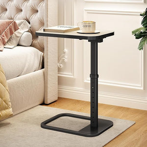 Driftwood Grey TV Tray Table Adjustable Height &amp Rounded Metal Corners Snack Table for Couch Sofa Bed Chair Living Room C Shaped End Side Table for Eating Dinner or Laptop Small Spaces