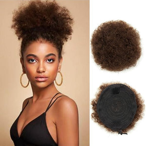 Boymia Afro Puff Drawstring Ponytail #2 Dark Brown 8 Inch Short Kinky Curly Hair Bun Extension 100% Remy Human Hair Clip On Kinky Drawstring Curly Ponytail Bun