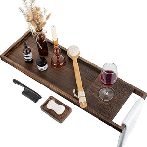 Hanobe Bathtub Tray Bath Caddy: 31 Wooden Tub Shelf with Handles Simplicity Farmhouse Rustic Wood Board for Bathroom Organizer Home SPA