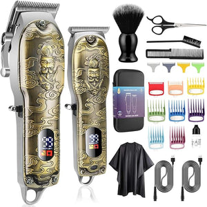 Karrte¢ç Professional Hair Clippers for Men Hair Trimmer Barber Clippers Set Beard Trimmer Cordless Hair Cutting Grooming Haircut Kit with T-Blade Zero Gapped Rechargeable Adjustable LED Display