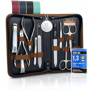 Manicure Set Women and Men ? 12-Piece Professional Grooming Kit with Premium Tools Genuine Leather Case and exclusive Glass Nail File for Hand &amp Foot Care German Quality