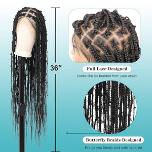 Kalyss 360¡Æ HD Full Lace Braided Wigs for Women Butterfly Knotless Braided Wig Lace Front Braid Wig with Baby Hair Long Black Premium Synthetic Box Braid Wigs 36