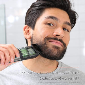 Remington Vacuum Beard Trimmer13 Length and Style Settings with Adjustable Length Comb (2-18mm)Vacuum Trimmer for Beard Mustache and Stubble Rechargeable Lithium Power Washable Removable Blades