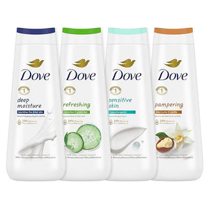 Dove Body Wash Deep Moisture Sensitive Skin Cucumber and Green Tea and Shea Butter &amp Vanilla Collection 4 Count Skin Cleanser with 24hr Renewing MicroMoisture 20 oz