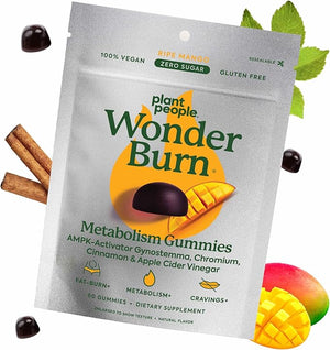 Plant People WonderBurn Metabolism &amp Cravings Control Gummies Zero Sugar Ripe Mango Flavor (60 Count)