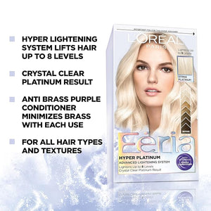L¡¯Oreal Paris Feria Hyper Platinum Hair Bleach Lifts Up To 8 Levels Includes Anti Brass Purple Conditioner Hyper Platinum Blonde Hair Dye Kit Pack of 2