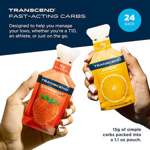 Transcend Foods Strawberry + Orange Gels (1.1 oz Pack of 24) Fast-Acting Carb Gel Strawberry and Orange Flavor ? Caffeine Free Gluten Free