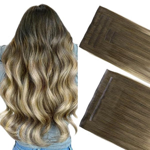 GOO GOO Invisi Edge Clip in Hair Extensions Set 24inch 160g 5pcs Injected Seamless PU Clip ins and 2pcs Classical PU Clip ins Virgin Real Human Hair #(T3/8) P(T3/613)