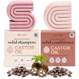 Kitsch Castor Oil Shampoo and Conditioner Set - Organic Castor Oil Hair Care for Dull &amp Dry Hair - Nourishing Bar Soap for Hair Growth - Free of Sulfate Silicone &amp Paraben - Made in USA - 2p