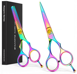 Suvorna 5.5 Hair Cutting Scissors Professional with Thinning Shears for Hair Cutting Right Hand Professional Hair Scissors Barber Shears Set hair shears professional 2 piece Hair Cutting Shears.