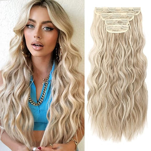 REECHO Hair Extensions 4PCS Clip in Hair Extensions HE001 Natural Soft Synthetic Hairpieces for Women Dark Ash Blonde