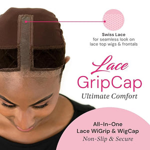 MILANO COLLECTION Lace Wig Grip Cap for Women Adjustable Wig Caps for Women Non Slip with Headband to Secure Lace Top Perfectly in Place One Size Fits All Chocolate Brown 2 Pack