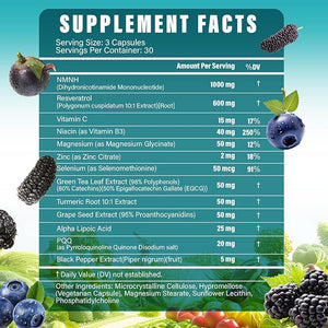 13 in 1 NMNH (Dihydronicotinamide Mononucleotide) 1000mg Per Serving NMN Supplement Alternative with Liposomal NAD+ and Resveratrol Non-GMO Gluten-Free ? for Anti-Aging Energy Focus ? 90 Capsules