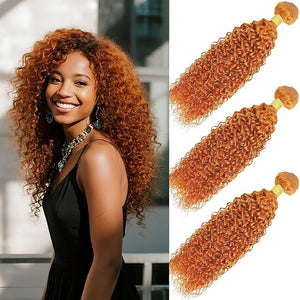 Orange Curly Human Hair Bundles 18 20 22 Inch Brazilian Remy Virgin 10A Curly 3 Bundles Human Hair Hair Extensions Bundles Orange