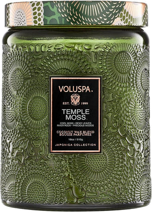 Voluspa Temple Moss Large Candle Jar 18oz Coconut Wax Blend Scented Candles for Home 100 Hour Burn Time Handcrafted in the USA