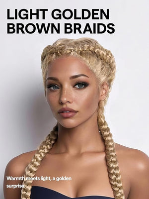 GORGIUS French Braided Wig 613 Blonde Knotless Braided Lace Front Wigs with Baby Hair Double Twist Braiding Pigtail Long Synthetic Box Braids Hair