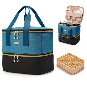 Nail Polish Organizer - Double Layer Storage Box Holds 42 Bottles &amp; Nail Tech Kit Supplies, Large Capacity Case Carrying Bag