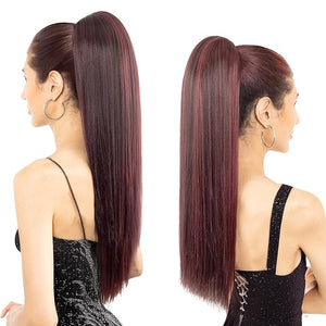 Ponytail Extension 24 Long Straight Claw Clip Ponytail Extension clip on ponytails hair clip Hair claw clip Fake Ponytail Hairpieces for Women ? Wine Red with Burgundy HL