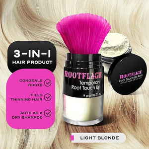 Rootflage Root Touch Up Hair Powder - Temporary Hair Color Root Concealer Thinning Hair Powder with Kabuki Applicator 31 oz + Rootflage Refill .31 oz + Small Detail Brush (LIGHT BLONDE)