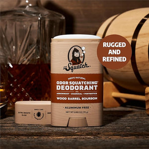Dr. Squatch Natural Deodorant for Men 3 Pack Wood Barrel Bourbon ? Odor-Squatching Men's Deodorant Aluminum Free (2.65 oz, 3 Pack)