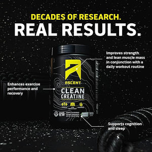 Ascent Clean Creatine Monohydrate Powder - 5G Per Serving Creapure Creatine Supplement - Unflavored 100 Servings