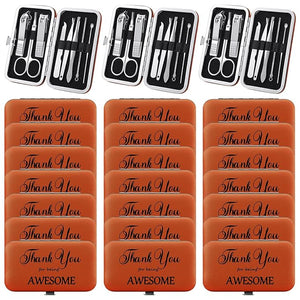 Therwen 24 Sets Christmas Manicure Set Stainless Steel Nail Clippers 8 in 1grooming Nail Kit Employee Appreciation Gift Professional Pedicure Tool for Men Women Coworker Personal Care(Brown)