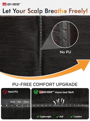 WIGNEE Natural Black Double Invisible PU OVO Human Hair Extensions 100% Remy Human Hair Bundles 18 Inch Genius Glueless Weft Hair Extensions Human Hair