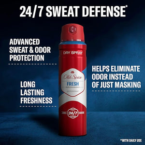 Old Spice Dry Spray Antiperspirant Deodorant for Men High Endurance 24/7 Sweat Defense &amp Odor Protection 24/7 Freshness &amp Lasting Scent Fresh Scent 4.3 oz (Pack of 3)