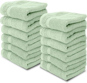 White Classic Luxury Cotton Washcloths 13x13 Inch - 650 GSM Turkish Cotton | Hotel Spa Bathroom Face Towel | 12 Pack Light Green