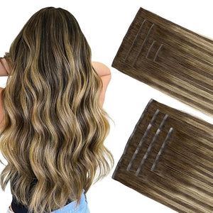 GOO GOO Invisi Edge Clip in Hair Extensions Set 20inch 180g 5pcs Injected Seamless PU Clip ins and 4pcs Classical PU Clip ins Virgin Real Human Hair #(T4/27) P4