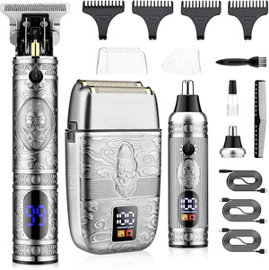 Professional Hair Trimmer Hair Clippers for Men Nose Hair Trimmer Shaver SetCordless T-Blade Beard Trimmer Barber ClippersElectric Razor Foil Shavers for Men Haircut Grooming Kit(Silver)