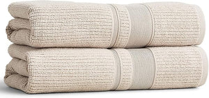 Preston Lane Douro Bath Towel Set ? 2 Pack Luxury Cotton Towels Ultra Soft &amp Absorbent Quick-Dry Spa-Quality Bathroom Towels Made in Portugal Clay